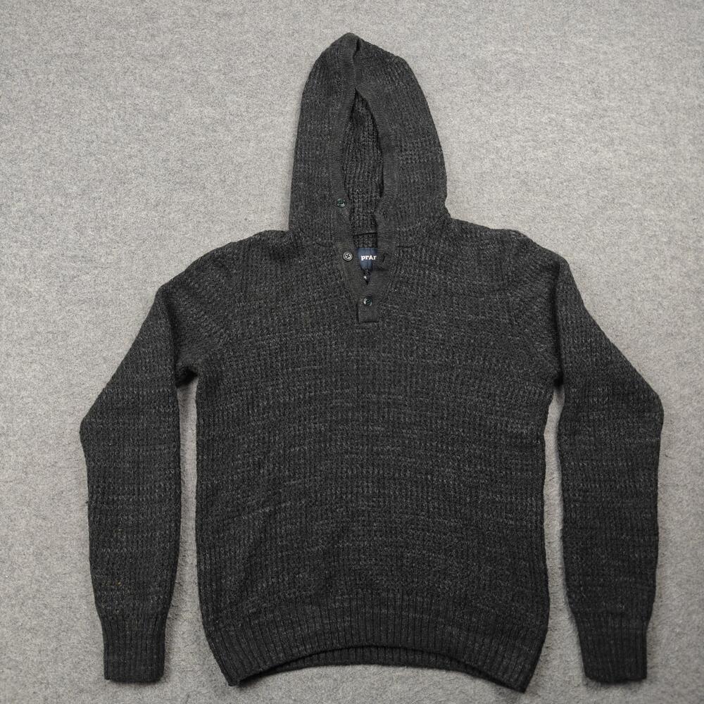 PrAna Sweater Mens Small Gray Pullover Hooded Heavyweight V-Neck Chunky-Knit